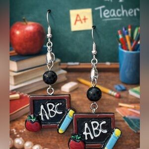 ABC Chalkboard School Earrings with Apple & Pencil